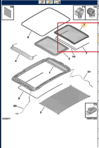 YL00420280	KÍNH CỬA SỔ TRỜI, PHÍA SAU P84 4008 3008 5008